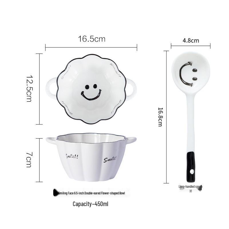 Очаровательная керамическая миска с двойными ручками в форме ягодного лепестка для фруктов, салата или лапши - Защита от ожогов.