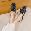 Баотоу полутапочки женские летние новые с бантом и стразами прохладные тапочки на плоской подошве туфли-лодочки полуподносы