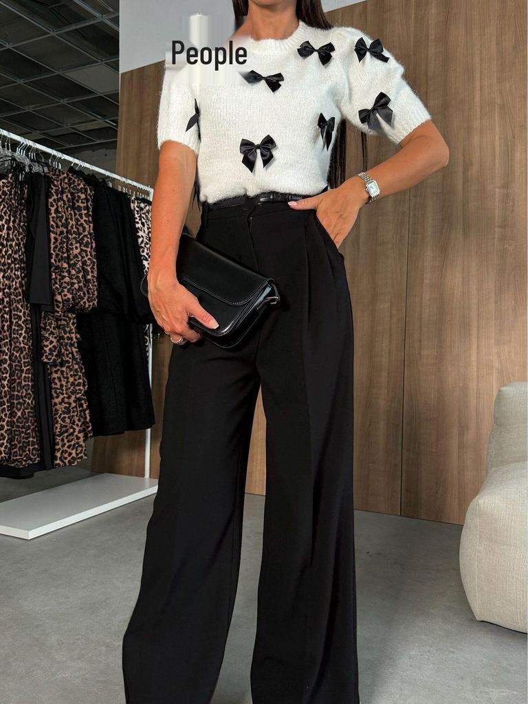 2025 Осень Европейские и американские повседневные брюки однотонной расцветки с высокой посадкой