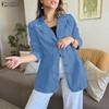 Women Casual Turn Down Collar Loose Long Sleeve Cardigan Blouse