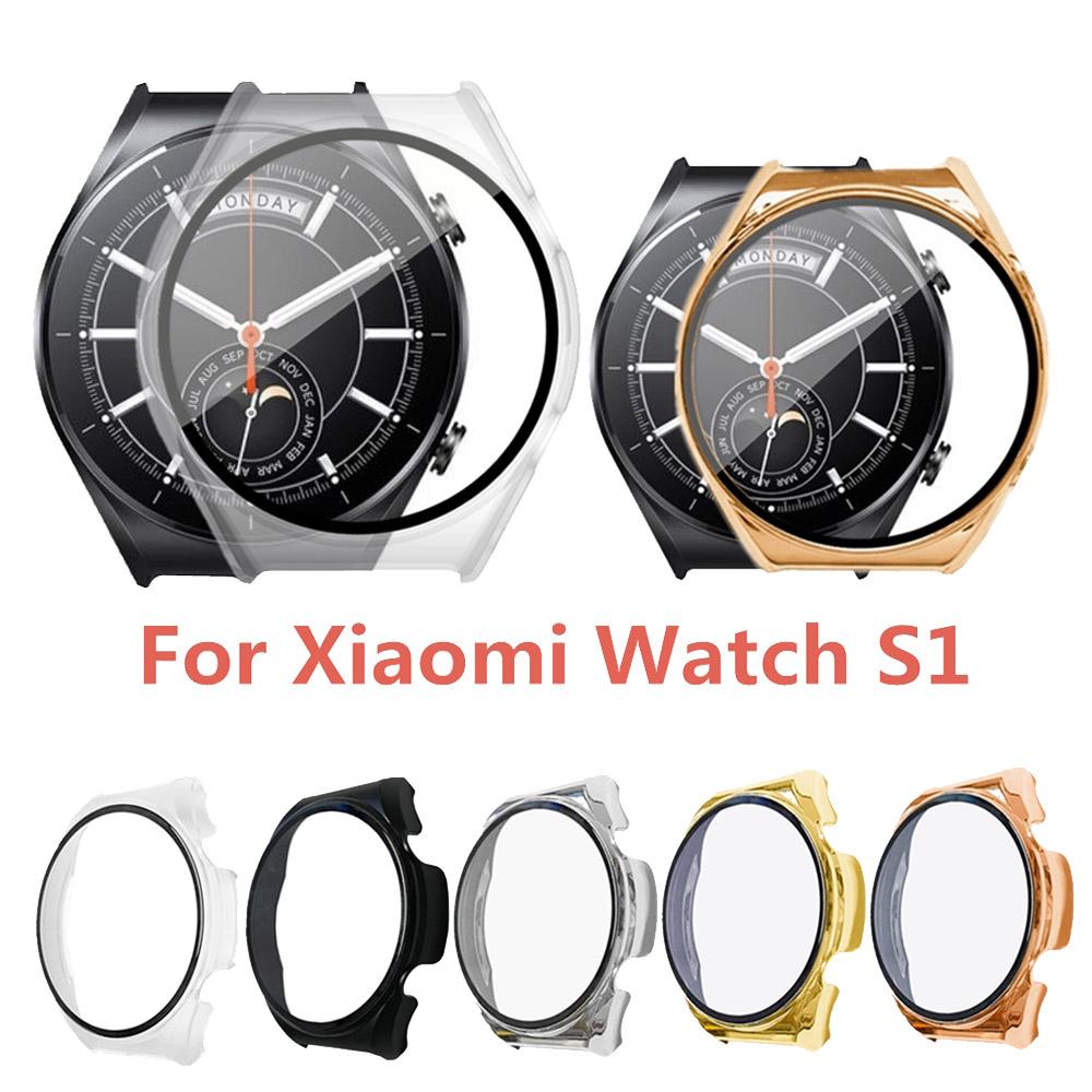 Полный защитный чехол для Xiaomi Watch S1, чехол-накладка с защитой экрана, гальванизированный ПК, жесткий корпус с закаленным стеклом, аксессуары