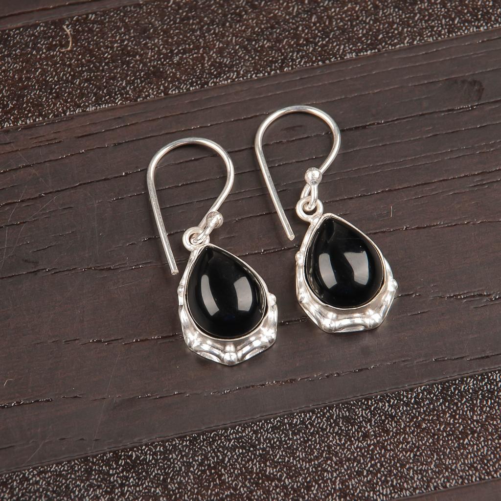 Драгоценный камень Черный турмалин Ювелирные изделия из серебра 925 пробы Серьги ручной работы 1,30" EE-3-19