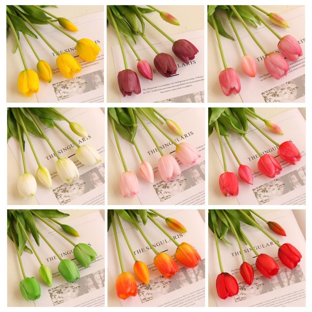 Real Touch Fake Flower 5 Heads Artificial Flower Realistic Tulips Bouquet