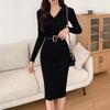 Женское трикотажное облегающее платье, осенне-зимнее женское мягкое эластичное черное платье-свитер