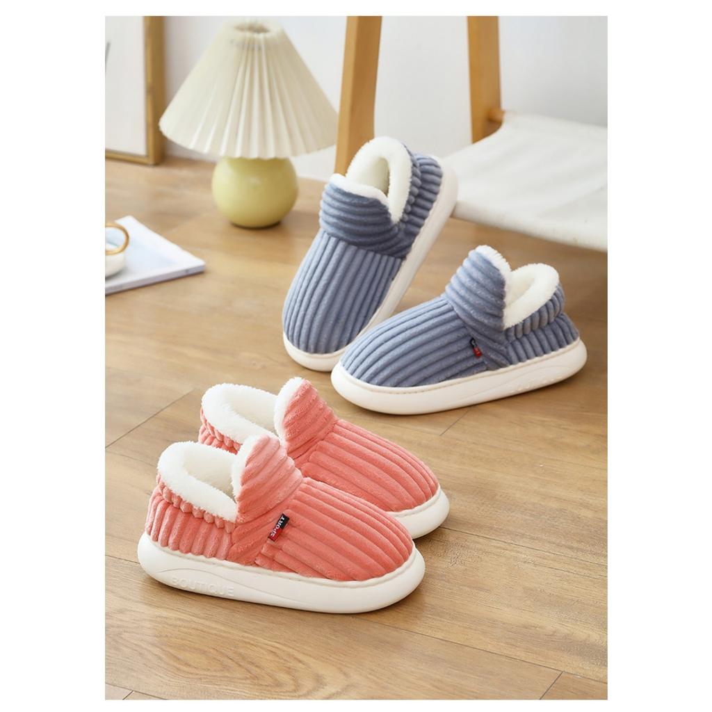 Женские уютные зимние тапочки с плюшевой подкладкой - Мягкие, теплые и дышащие, с отделкой из белого искусственного меха, Нескользящая подошва из ЭВА, Плотно прилегающие тапочки | Внешняя часть из рубчатой ткани