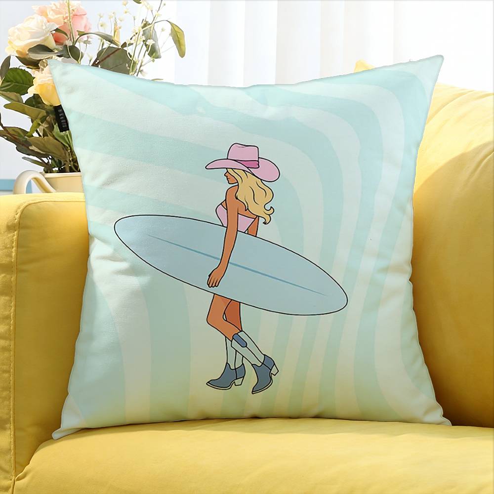 Surfboard Surfing Art Surf Girl Various Sizes Square Pillow Case For Car Home Bedchamber Decor