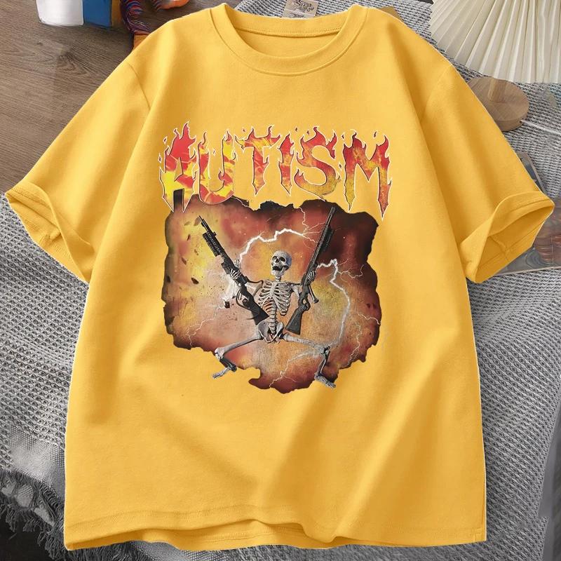 Unisex Autistic Funny Skeleton T-Shirt Women Autism Meme Graphic T Shirts Harajuku Fashion Vintage T Shirt Unisex Streetwear