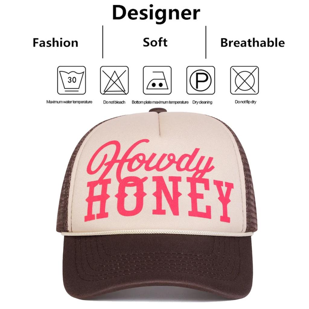 Женские Кепки-сетки Бейсболки с принтом букв и узором Howdy Honey Весна и Лето Наружное использование Регулируемые Повседневные Кепки Кепка от солнца Спортивные