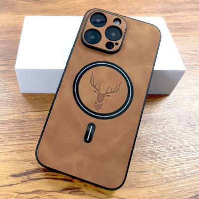 Роскошный чехол из ПУ кожи с оленем для iPhone 17 Air 16 15 14 13 12 11 Pro Max Plus 16E 15Pro 14Pro 13Pro с поддержкой беспроводной зарядки Magsafe