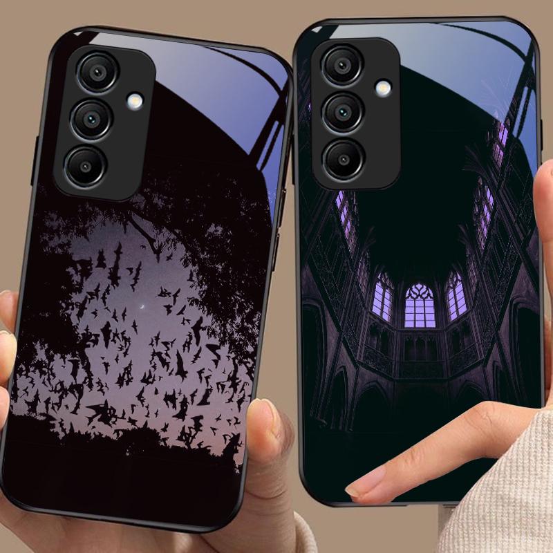 Темный чехол для Samsung Galaxy A15 5G 54 4G 51 50 24 35 90 71 12 51 53 52S 80 22 34 Черный чехол для телефона из закаленного стекла