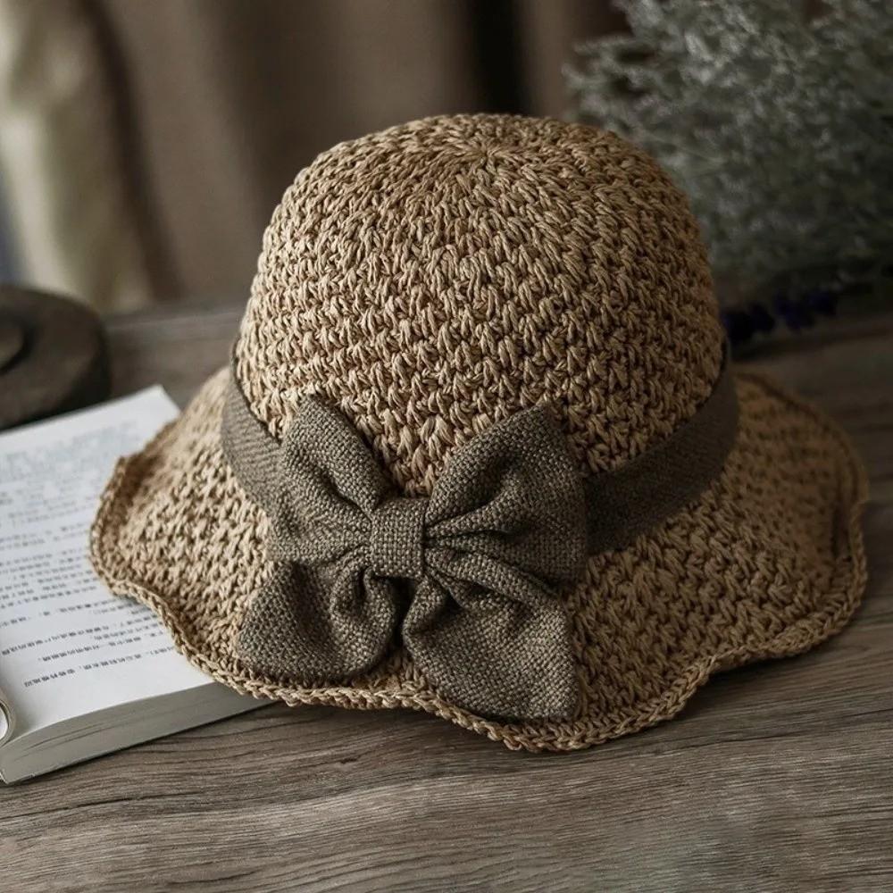 Sunscreen Sunshade Bucket Hat Bowknot Panama Hat Fashion Beach Straw Hat Daily