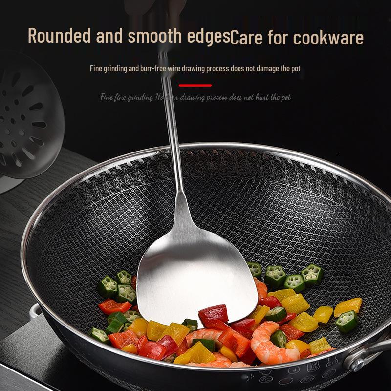 Набор перфорированной лопатки и половника из нержавеющей стали 304 с деревянной ручкой - Кухонные принадлежности, устойчивые к высоким температурам