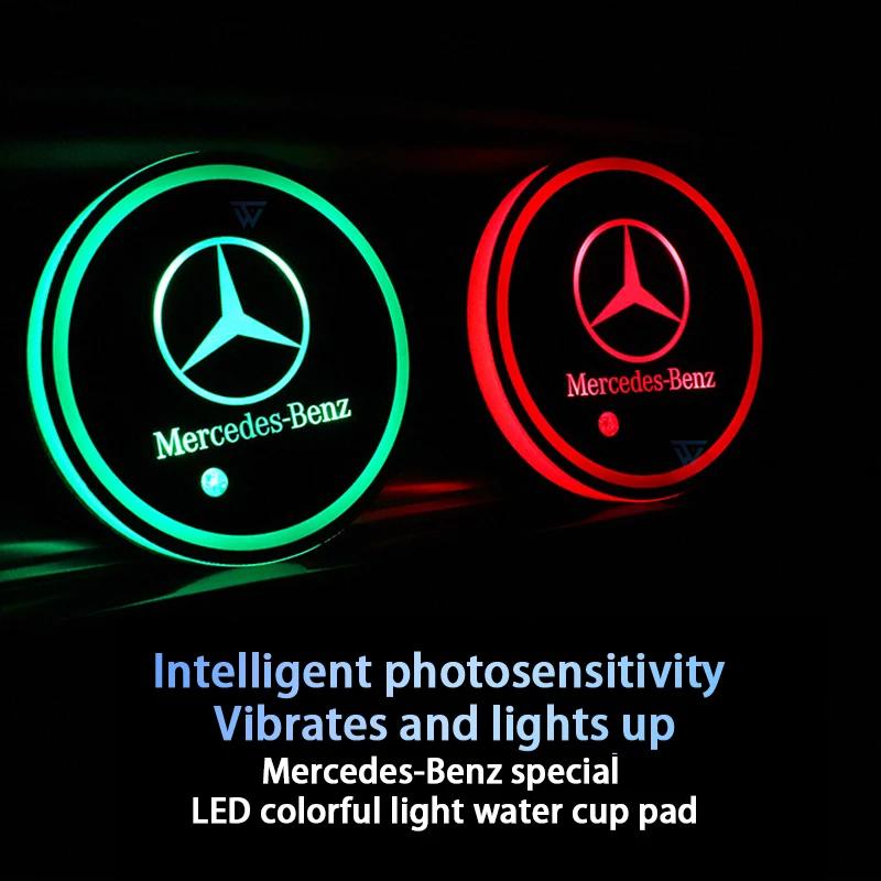 LED Luminous Car Water Cup Coaster Holder Lamps For Mercedes Benz A B C E S GLB GLC V ML Class W177 W205 W212 W213 X253 X156 EAT6