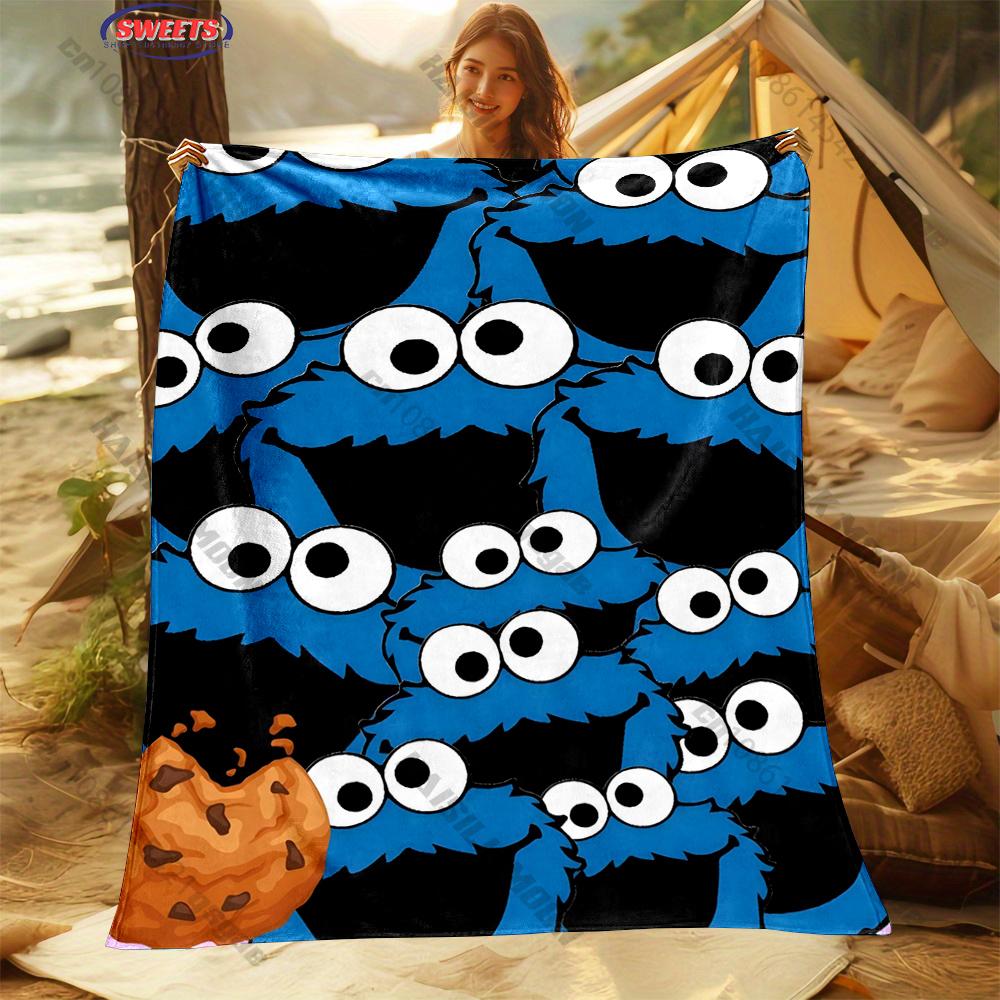 6 Sizes S-Sesame S-Street Pattern Printed Blanket, Cozy Warm Blanket for Sofa, Bed, Camping, Holiday Gift for Family and Friends
