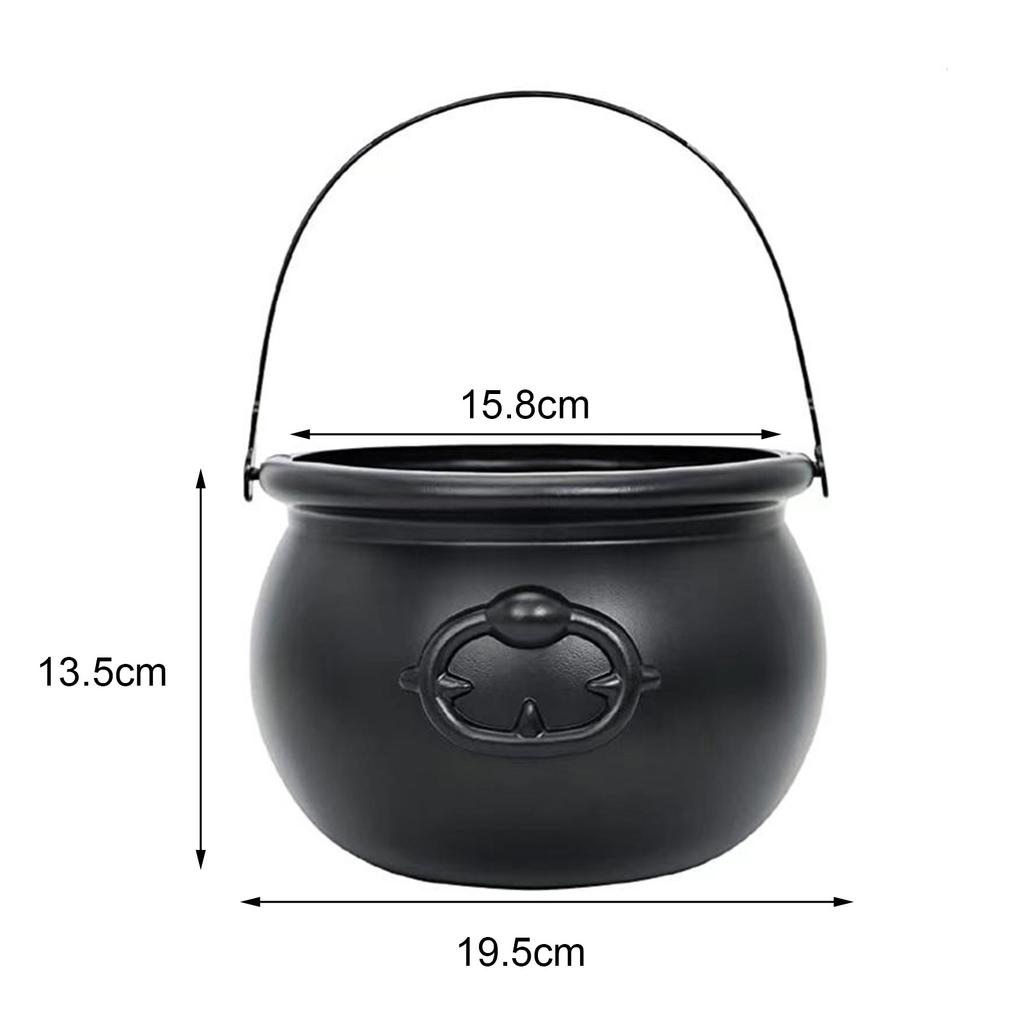 Halloween Candy Bowl Decorations Black Plastic Cauldron Bowls with Iron Rack, Halloween Party Decorations Candy Bucket