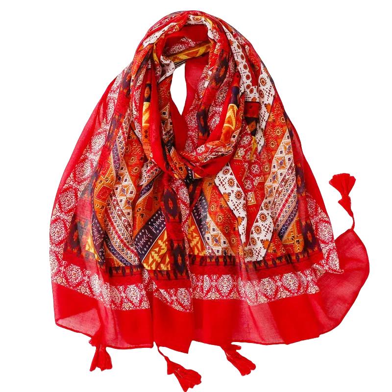 Lightweight Scarves Fashion Flowers Print Women Cotton Wrap Scarf Head Shawl Summer Gift