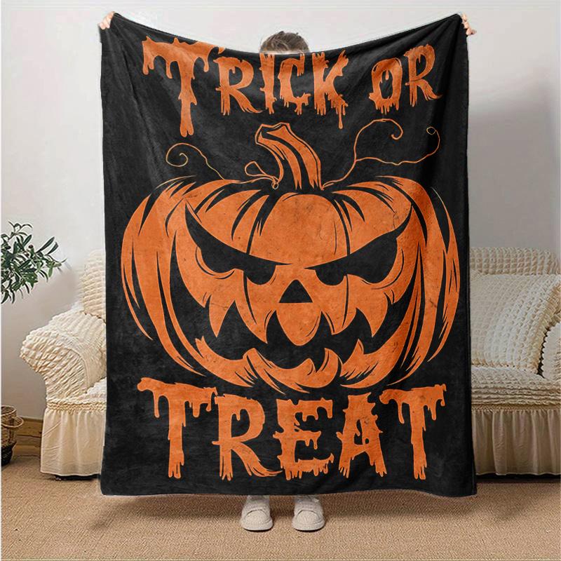 1pc Halloween Trick or Treat Blanket Soft and Warm Home Decorative for All Seasons, Living Room, Travel, Camping, Car Blankets