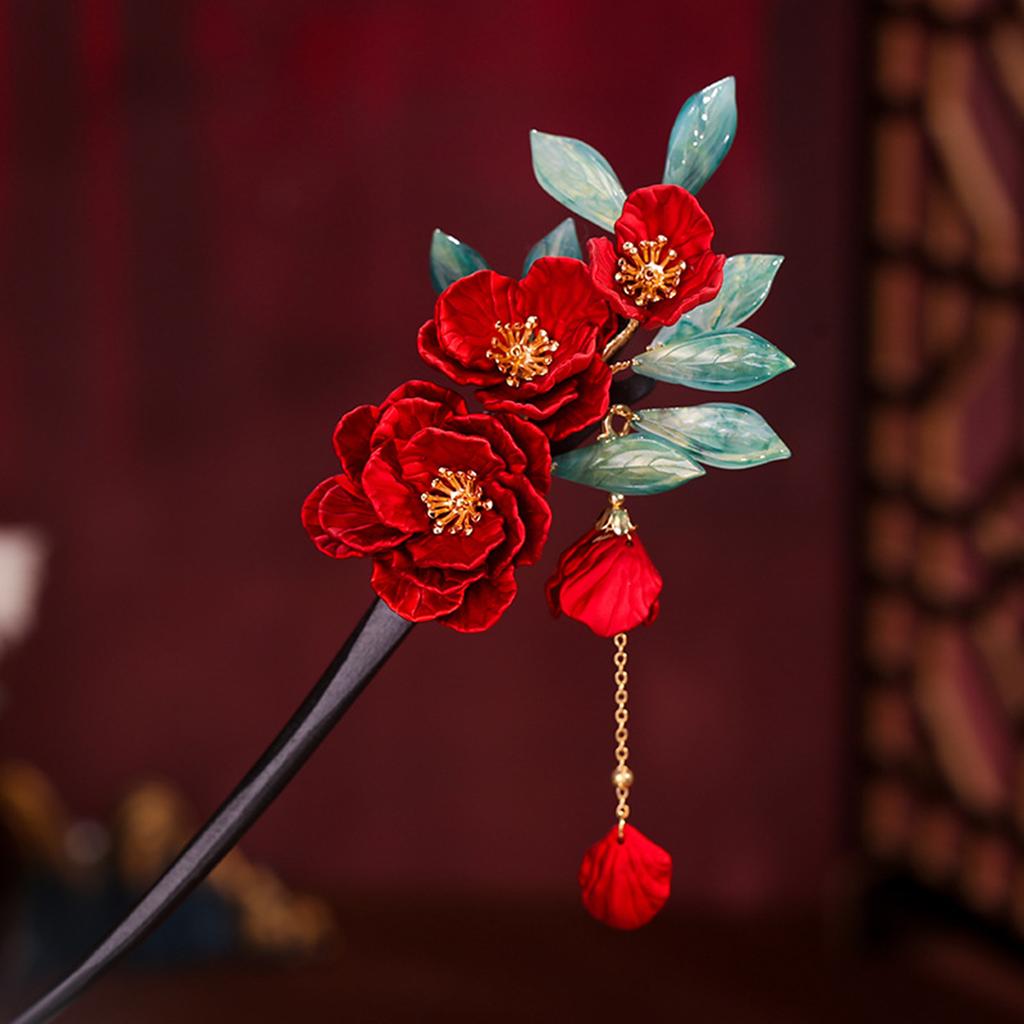 Classical Flowers Tassel Hair Pins Easy to Wear Traditional Wedding Hair Accessories for Women Girls Updo Long Hair