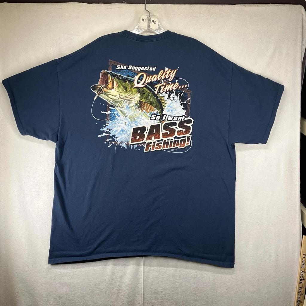 Mens Bass Fishing T Shirt 2XL Wife Dad Humor y2k Big Graphic Sportsman Fishing