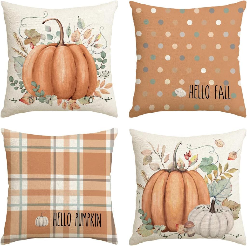 Various Harvest Festival Pumpkin Combination Pillow Covers Set of Four Thanksgiving Decorative Pillow Cushion Covers