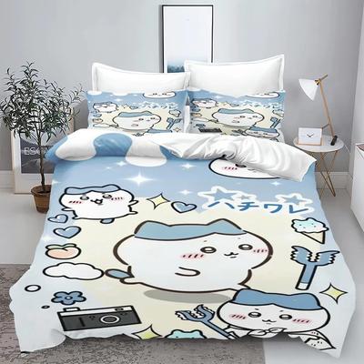 Chiikawa Anime Duvet Cover Set Comforte Printed Cartoon Twin Size Постельное белье Подарки на Рождество 3 предмета