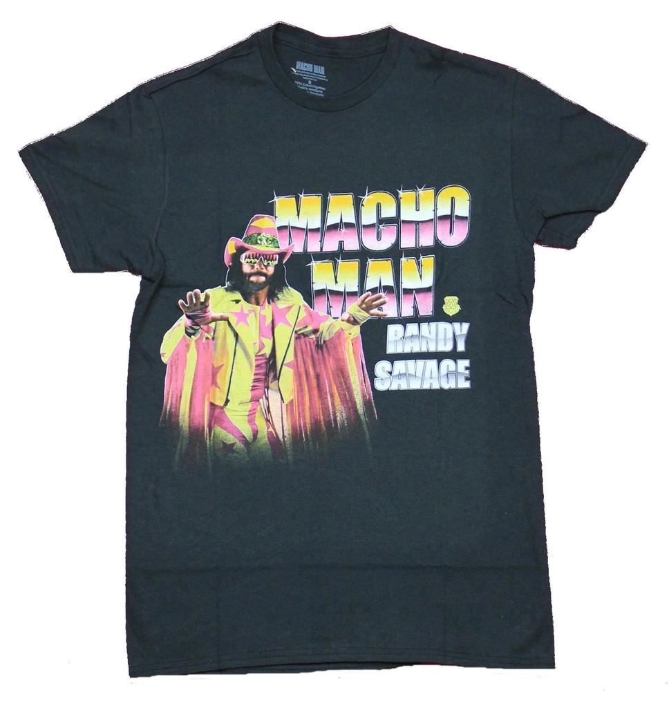 Mens Macho Man Randy Savage In Flamboyant Wrestling Gear Black Shirt New Small
