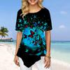 Women Plus Size Ladies Tee Shirts Mirror Butterfly Print Loose Casual Tops Female Irregular Summer Clothes