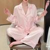 Милый пижамный комплект из ледяного шелка с длинным рукавом и отложным воротником