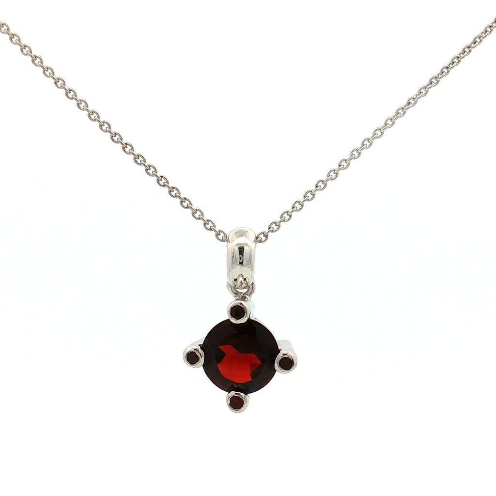 Garnet Round Pendant Necklace 925 Sterling Silver Rhodium Plated Five Stone Pendant with Chain Gift for Women