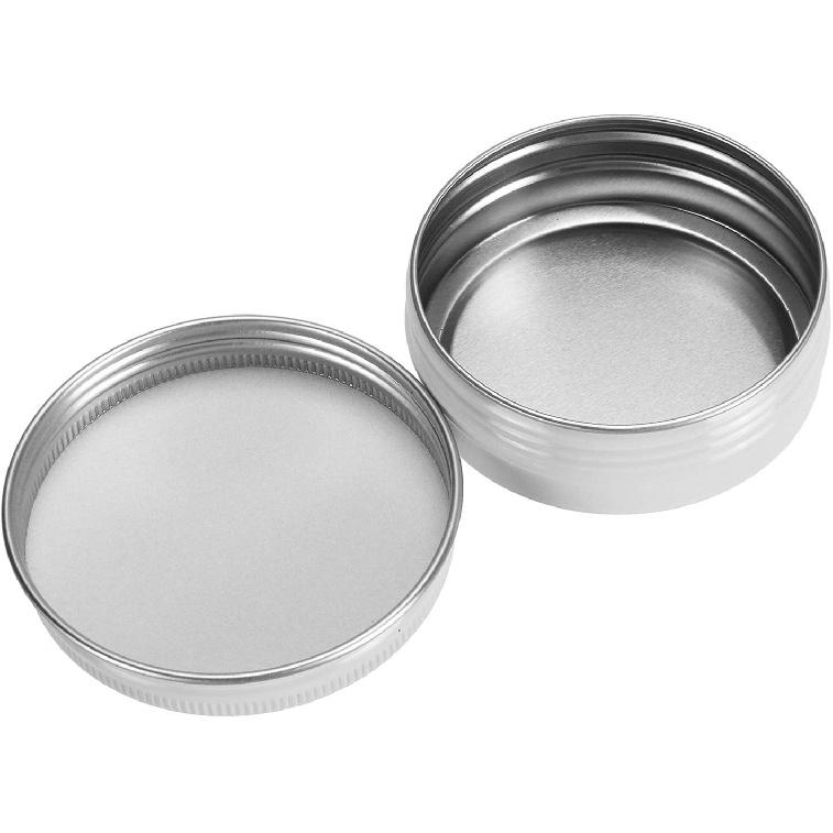 Foraineam 48 Pack 2 oz White Lip Balm Tin Cans, Aluminum Round Cosmetic Sample Containers with Screw Lid, Storage Travel Tin Jars Metal Empty Tins