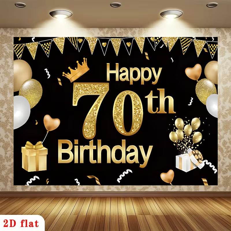 2D Black Gold 70th Birthday Backdrop for Men & Women Party Photoshoot