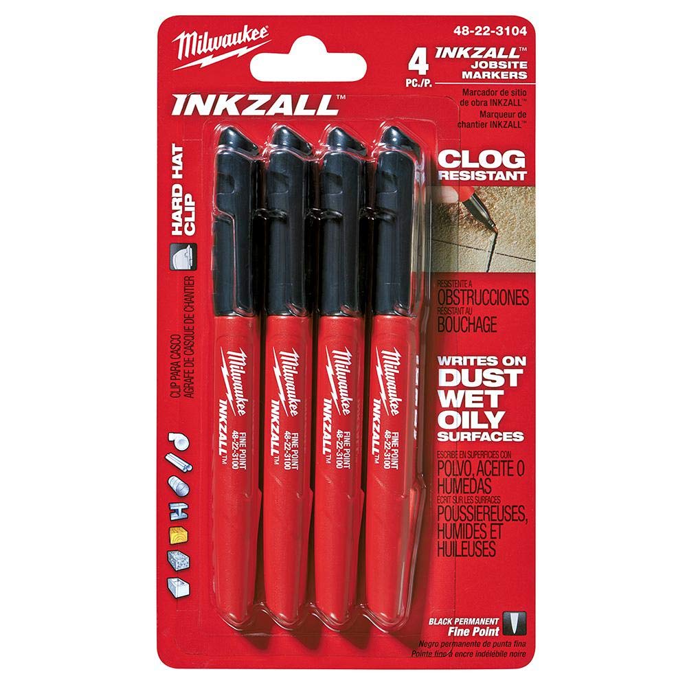 Milwaukee Inkzall Point Fine Упаковка из 4 штук 48-22-3104 Маркер, Точка, Черный,