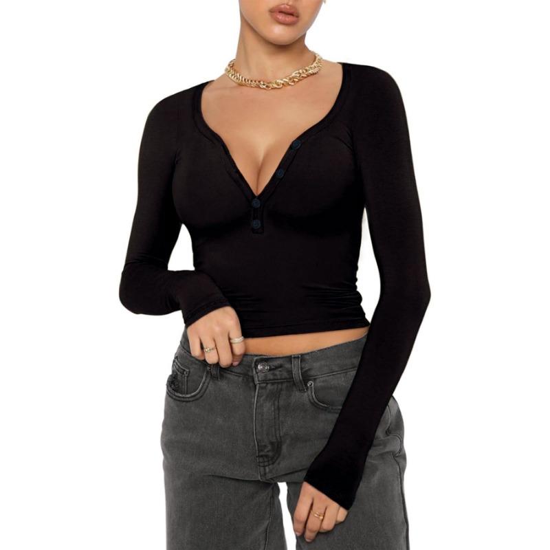 YYFS Женские модные повседневные весенне-осенние однотонные блузки и рубашки с v-образным вырезом и длинным рукавом с принтом