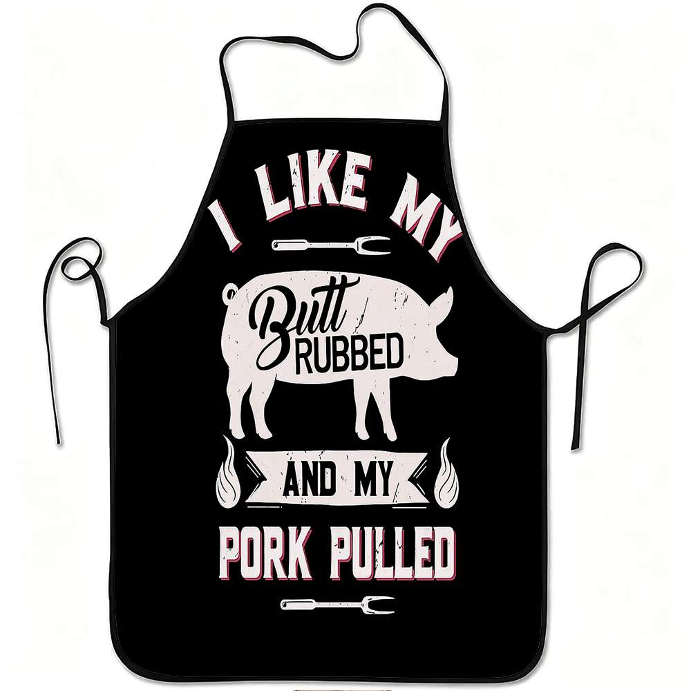 1pc Funny BBQ Apron Pork Pulled Grilling Gift For Men Chef Wear Kitchen Cooking Baking Waterproof Design