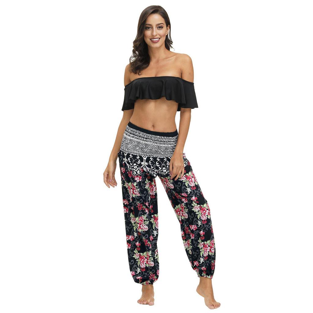 «Модные шаровары для йоги с высокой талией и карманами в индонезийском стиле 2024 года – свободные спортивные штаны для женщин»