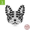 S925 Sterling Silver Boston Dog Beaded Accessories, Exquisite Three-Dimensional Black And White Zircon Beads Loose Beads