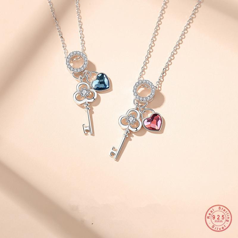 925 Sterling Silver Simple "YOU ARE MY KEY" Key Heart Pendant Clavicle Chain Necklace Women Girlfriend Engagement Jewelry Gift