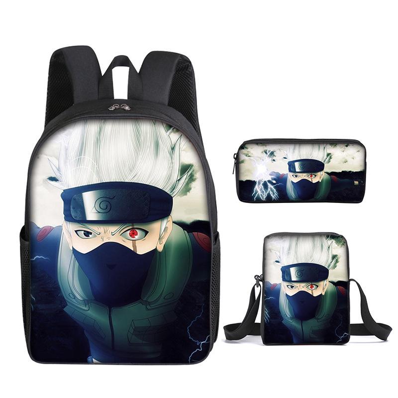 Naruto Naruto Backpack Three-Piece Set, Primary And Secondary School School Bag, Shoulder Bag, Messenger Bag, Pencil Case.