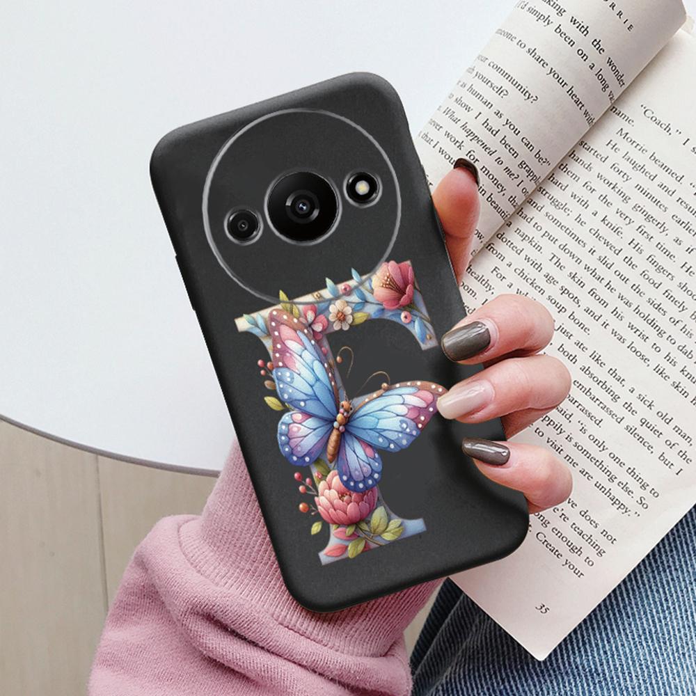 Phone Case For Xiaomi Redmi A3 4G A3x Pink Letter Flower Butterfly Shockproof Soft Silicone Cover Camera Protection TPU Fundas