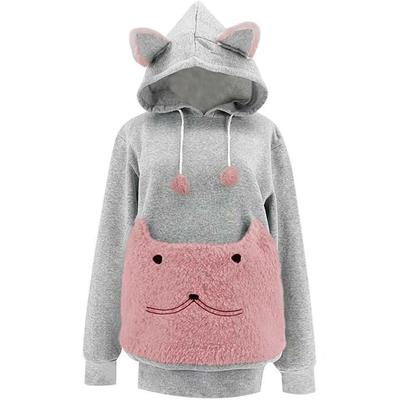 Женская модная вышитая одежда Pet Big Pocket Cat Ear Hooded Sweatshirt
