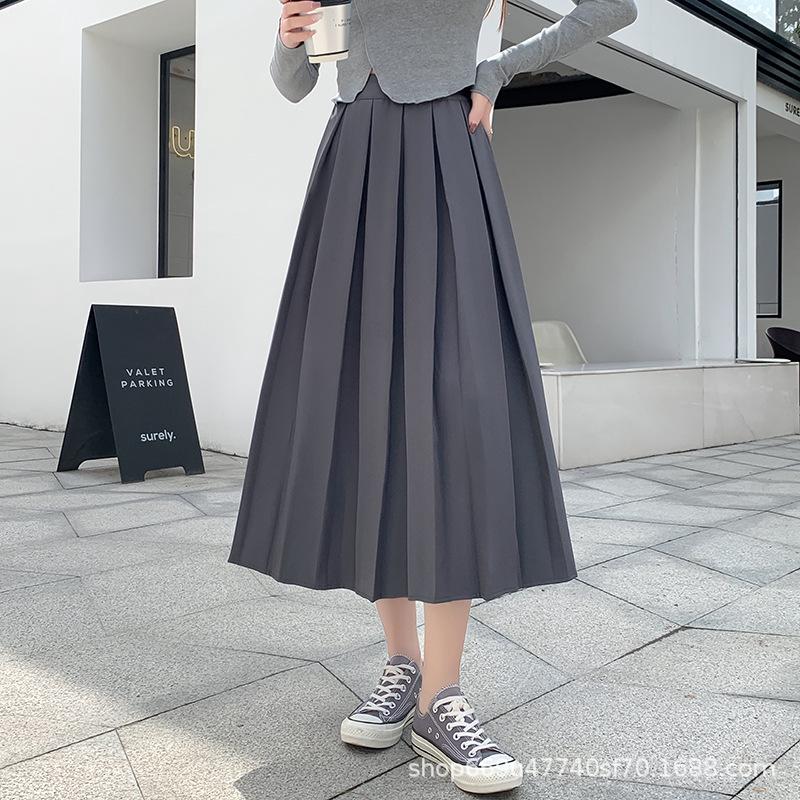 Pleated Midi Skirt for Women - High Waist Ballet Style A-line, Perfect for Autumn and Winter Commutes