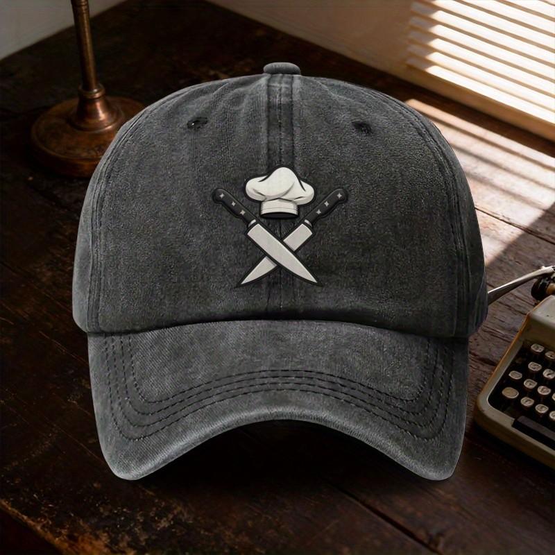 Chef Knife Cooking Graphic Washed Baseball Cap Unisex Breathable Sun Protection Cotton Hat