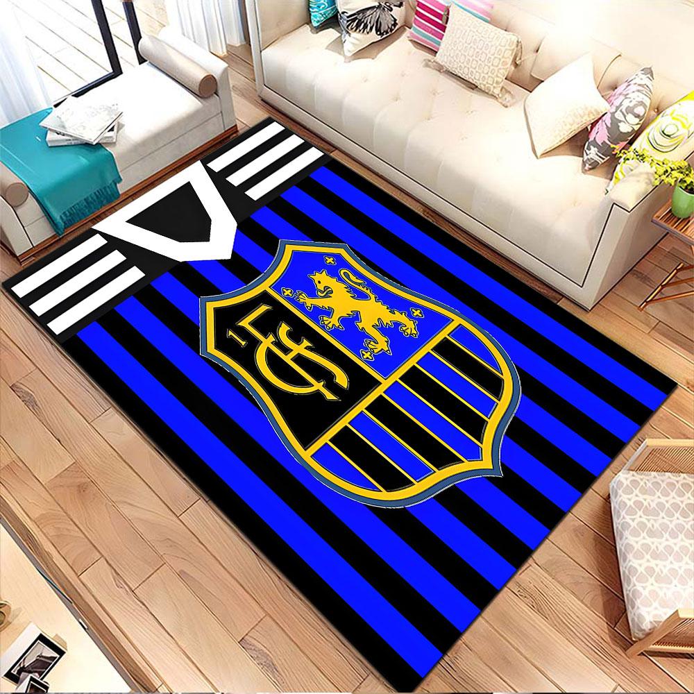 Blue and Black Striped Crest Design Patterned carpet, non slip mat suitable for living room and bedroom sofas