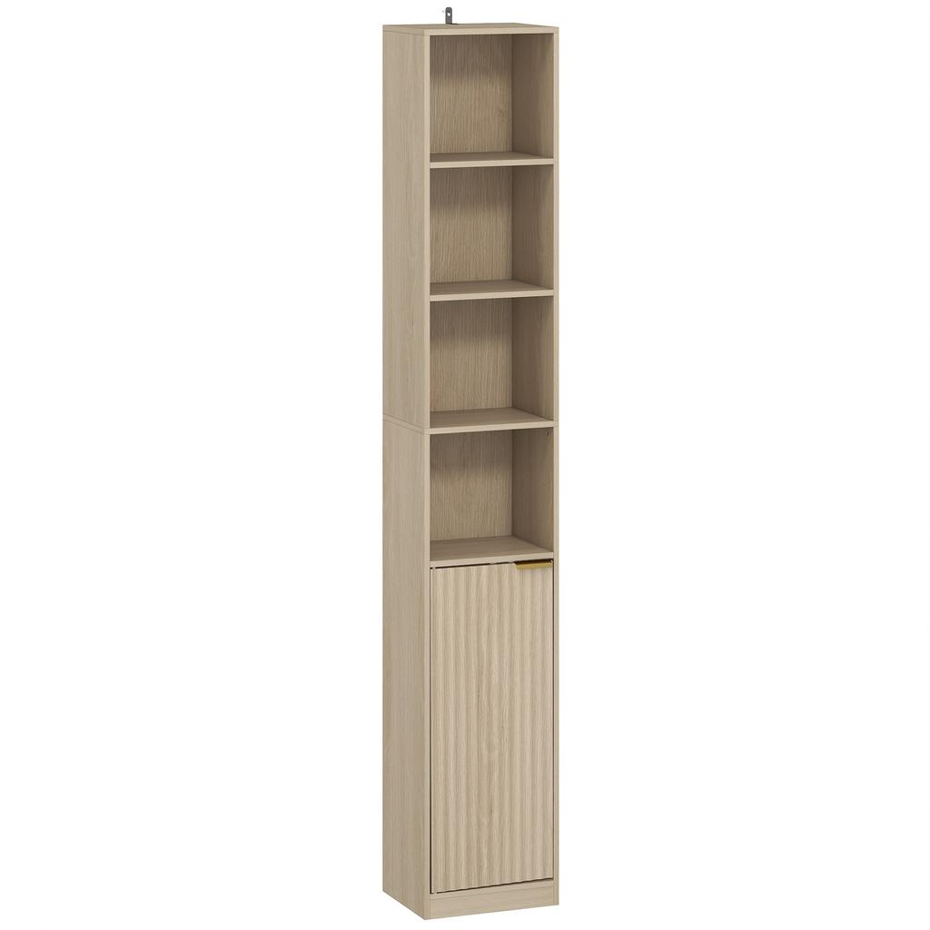 Bookcase Adjustable Shelf Bookshelf Anti-Tip Hardware 6-Tier Storage Cabinet Oak Wood Effect