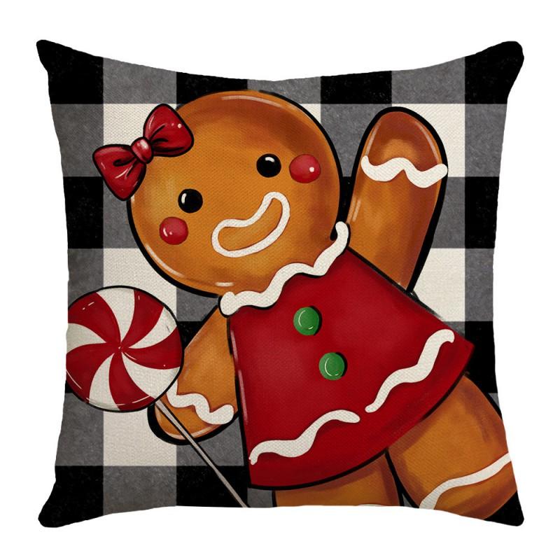 Festive Red Cream Gingerbread Man Pillow Cover Soft Plush Decorative Throw Cushion Sofa Bed