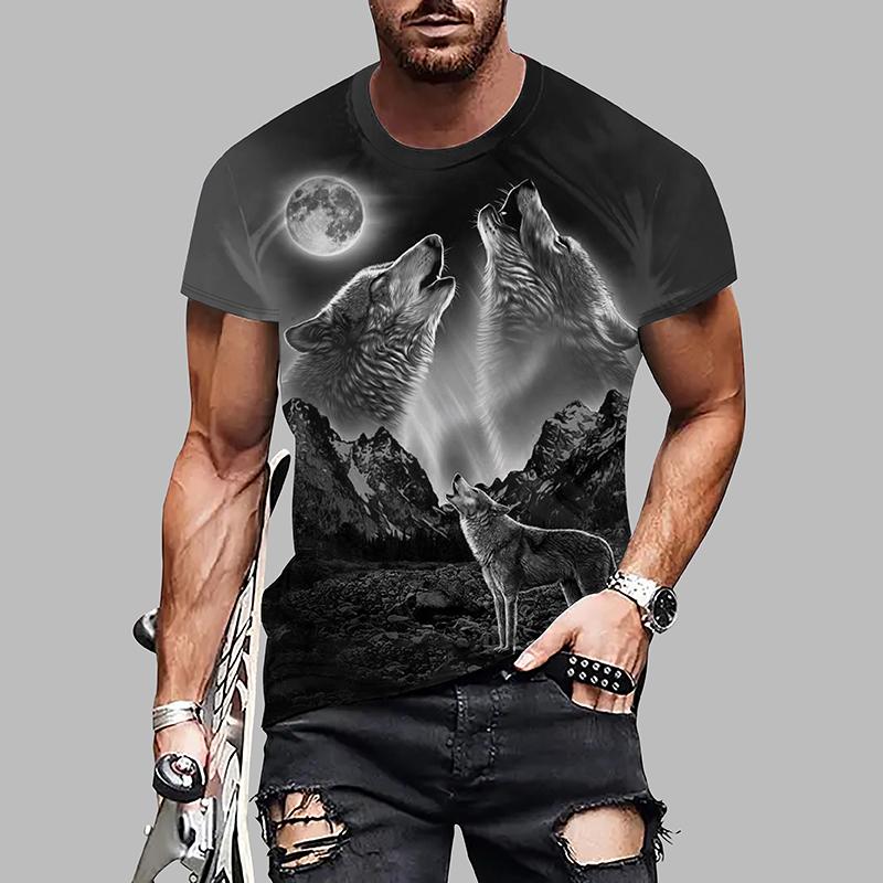 Новая летняя мужская модная футболка с принтом волка, мужская футболка, топ