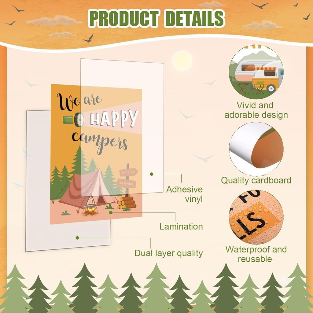 Outus 28 Pcs Camping Welcome Bulletin Board Posters Decor Set Motivational Theme Classroom Decorations pirational Quotes Paper Cutouts for Back to
