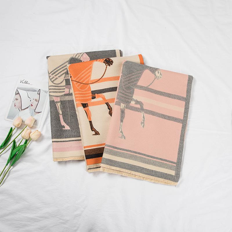 Winter Imitation Cashmere Bag Horse Beige Scarf Sweet Jacquard Medium Long Shawl Neck Protector