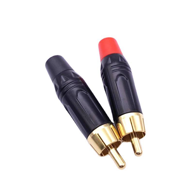 Красный/Черный RCA Штекер Папа с Черным Алюминиевым Корпусом, Медный Позолоченный Разъем, 6 мм