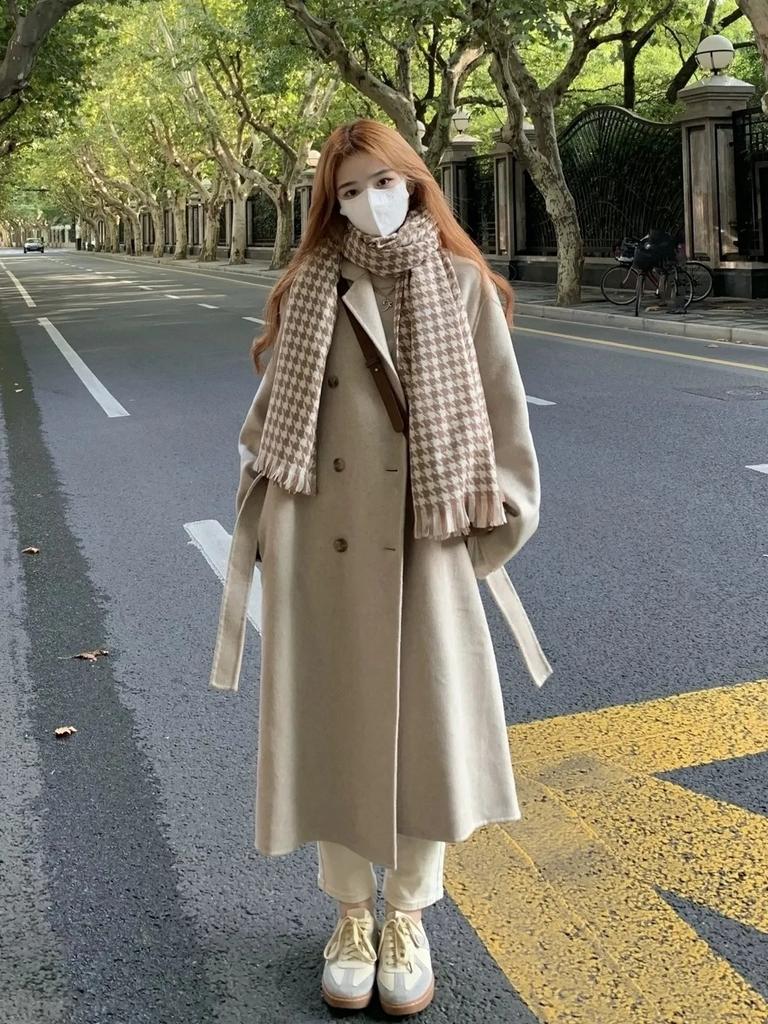 Осень/зима новое женское унисекс средней длины двубортная ветровка шерстяное пальто пальто